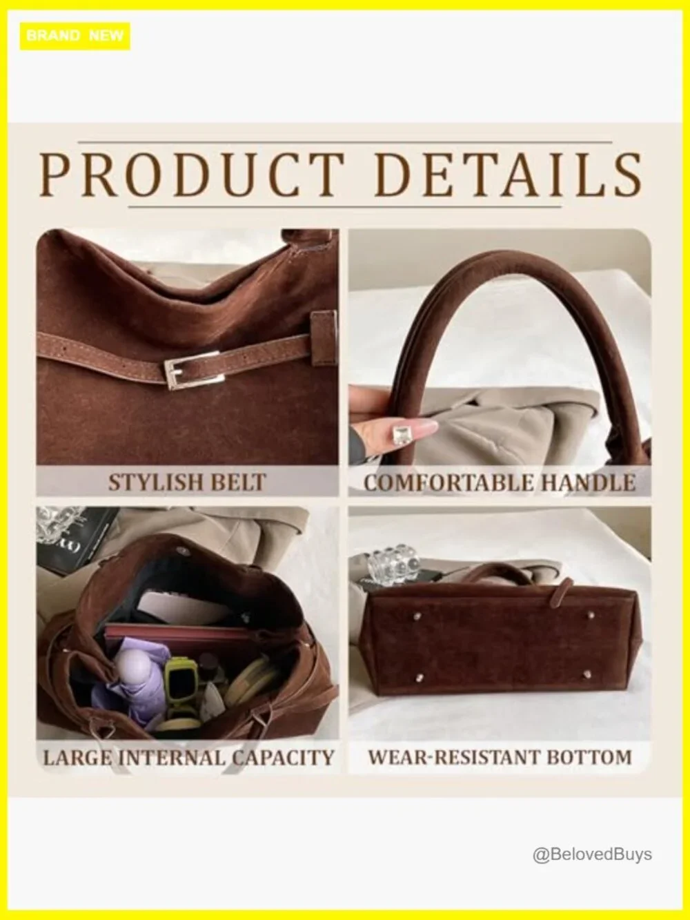 Faux Suede Hobo Bag Large Slouchy Tote Shoulder Satchel Purse